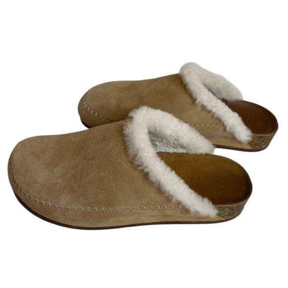 Jenni Kayne Shearling-Lined Moc Clog Natural Suede Slippers Size 38 Italy 8 US - Picture 4 of 15